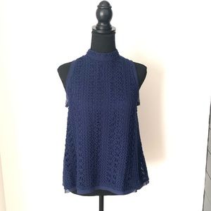 Allison Joy Blue Sleeveless Eyelet Blouse